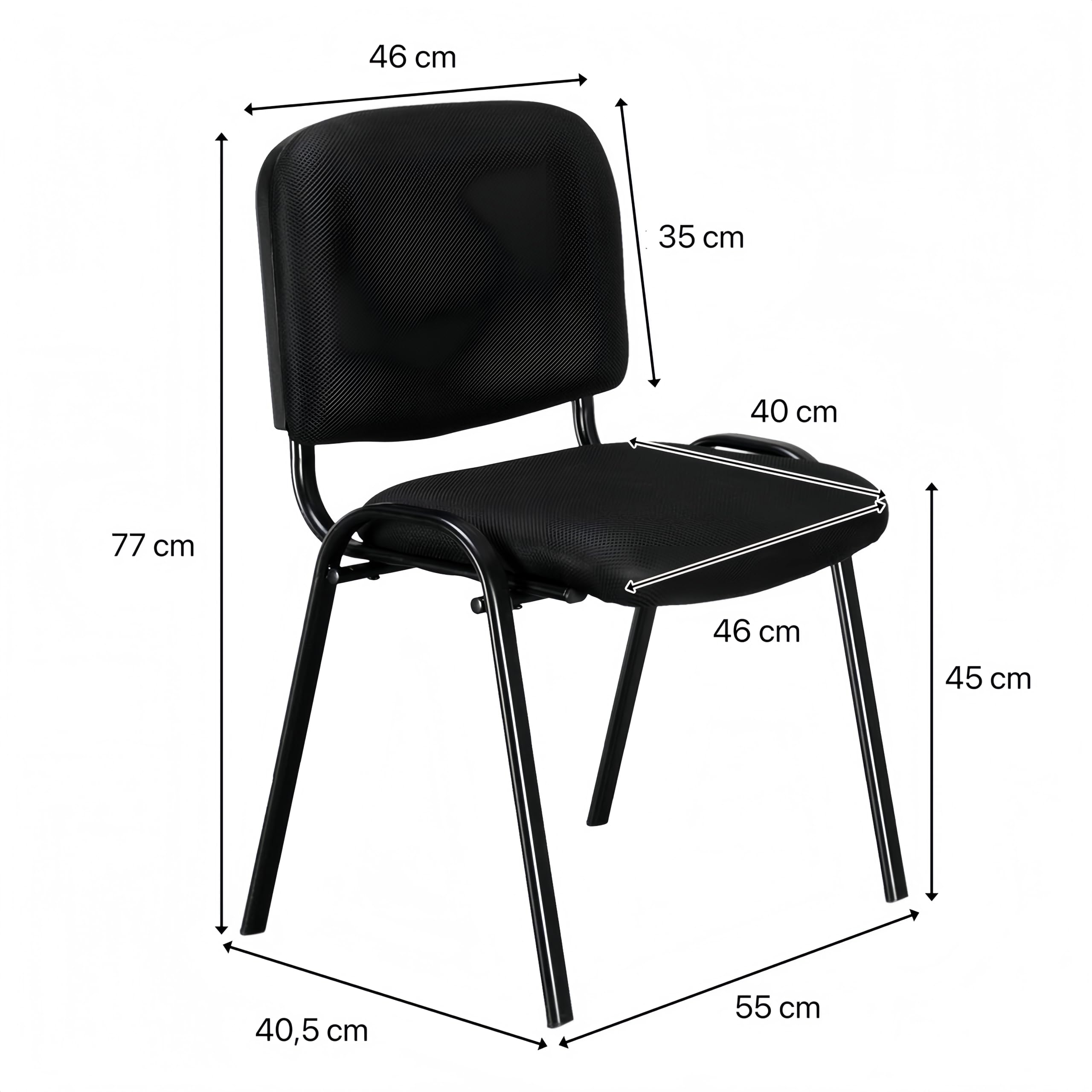 Bonnlo 5er-Set Stapelbare Besucherstühle, Schwarzes Mesh & Stahlrahmen, Armlos, Bürostühle für Empfang, Konferenzraum, Wartezimmer, Stapelbar, 150 kg Belastbarkeit, Schwarz