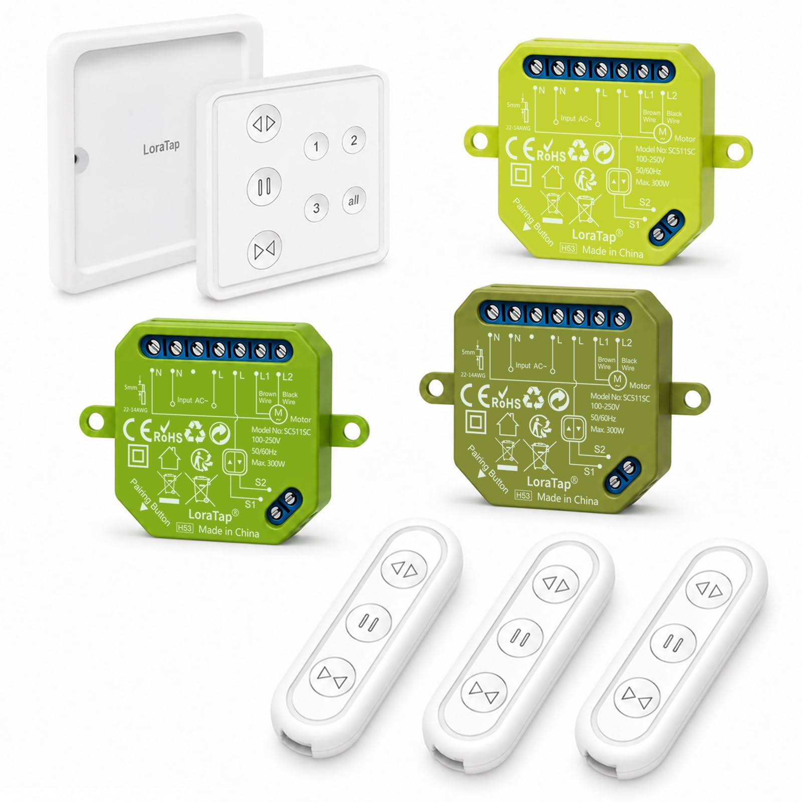 LoraTap Juego de interruptor de persiana inalámbrica y Bluetooth: control RF - Interruptor principal de 3 canales y mando a distancia - aplicación Smart Life App/Alexa/Google Assistant control por voz