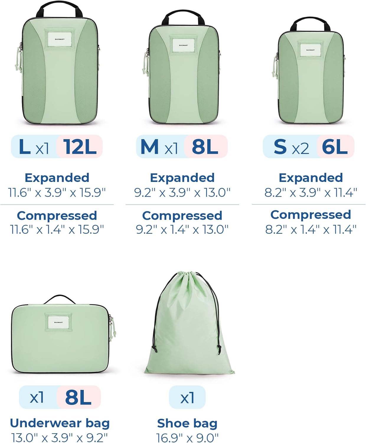 BAGSMART Compression Packing Cubes, 6 PCS Packing Cubes for Suitcases, Travel Bags Organizer for Luggage, Lightweight Packing Cube for Travel Essentials