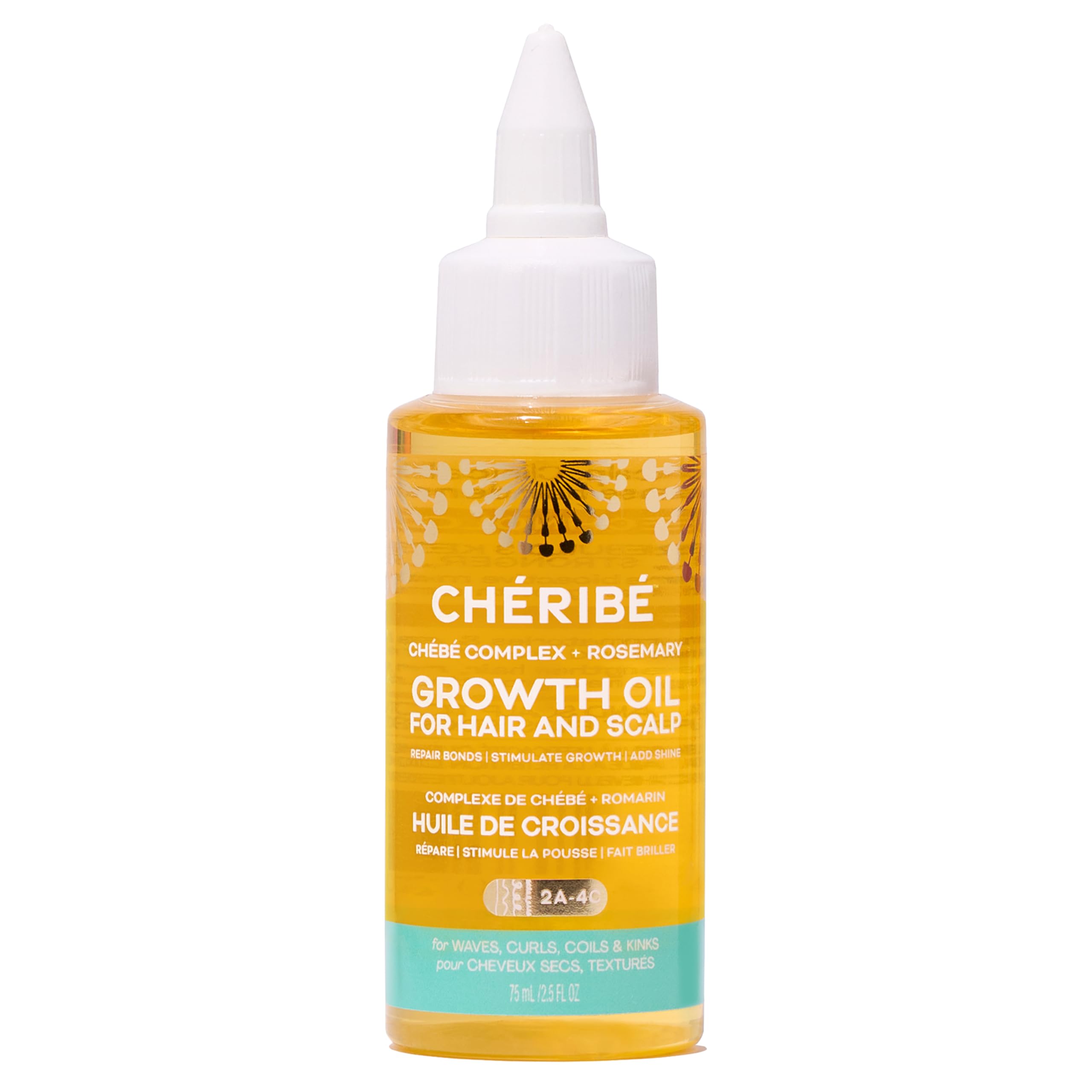 Cheribe Growth Oil For Hair + Scalp, 100% Chebe Complex + Rosemary Nourishes Roots, Soothes Dry Scalp & Boosts Growth, Lightweight Oil For All Textures 2A-4C & Porosities, Sulfate Free, 2.5 fl oz
