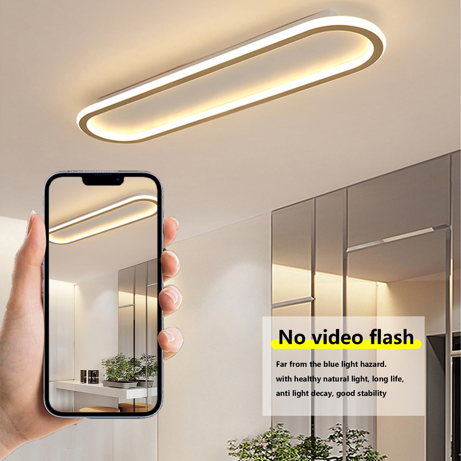 Plafon LED Techo Moderno Ovalada Decorativo Lámpara de Techo Planas Ultradelgadas Lámpara Techo Delgada Diseño Flush Mount para Dormitorio Cocina Balcón (Oro-Luz Neutra,80cm)