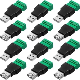 12 Pcs USB 2.0 A Screw Terminal Block Adapter Connector USB 2.0 a Male Female to 5 Pin Bolt Portable Pluggable Screw Terminal Adapter Connector Converter for Charging and Data Transfer