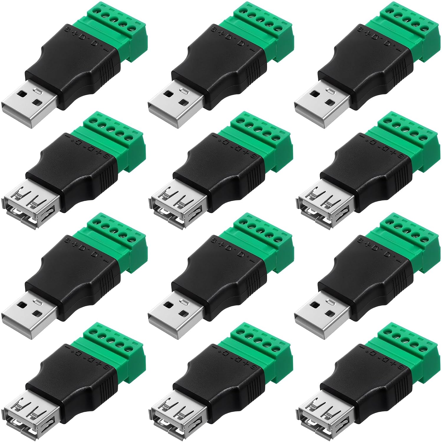 Tellegloww 12 Pcs USB 2.0 a Screw Terminal Block Adapter Connector Bulk USB 2.0 a Male Female to 5 Pin Bolt Portable Pluggable Screw Terminal Adapter Connector Converter for Charging and Data Transfer