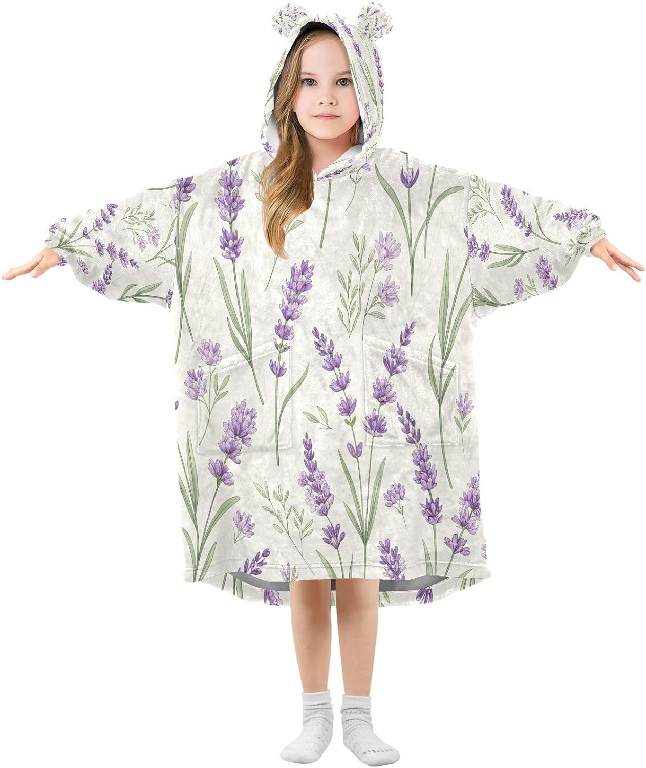 Kigai Lavender Wearable Blanket Hoodie for Kids Oversized Hooded Blanket Warm & Cozy Sweatshirt with Pockets