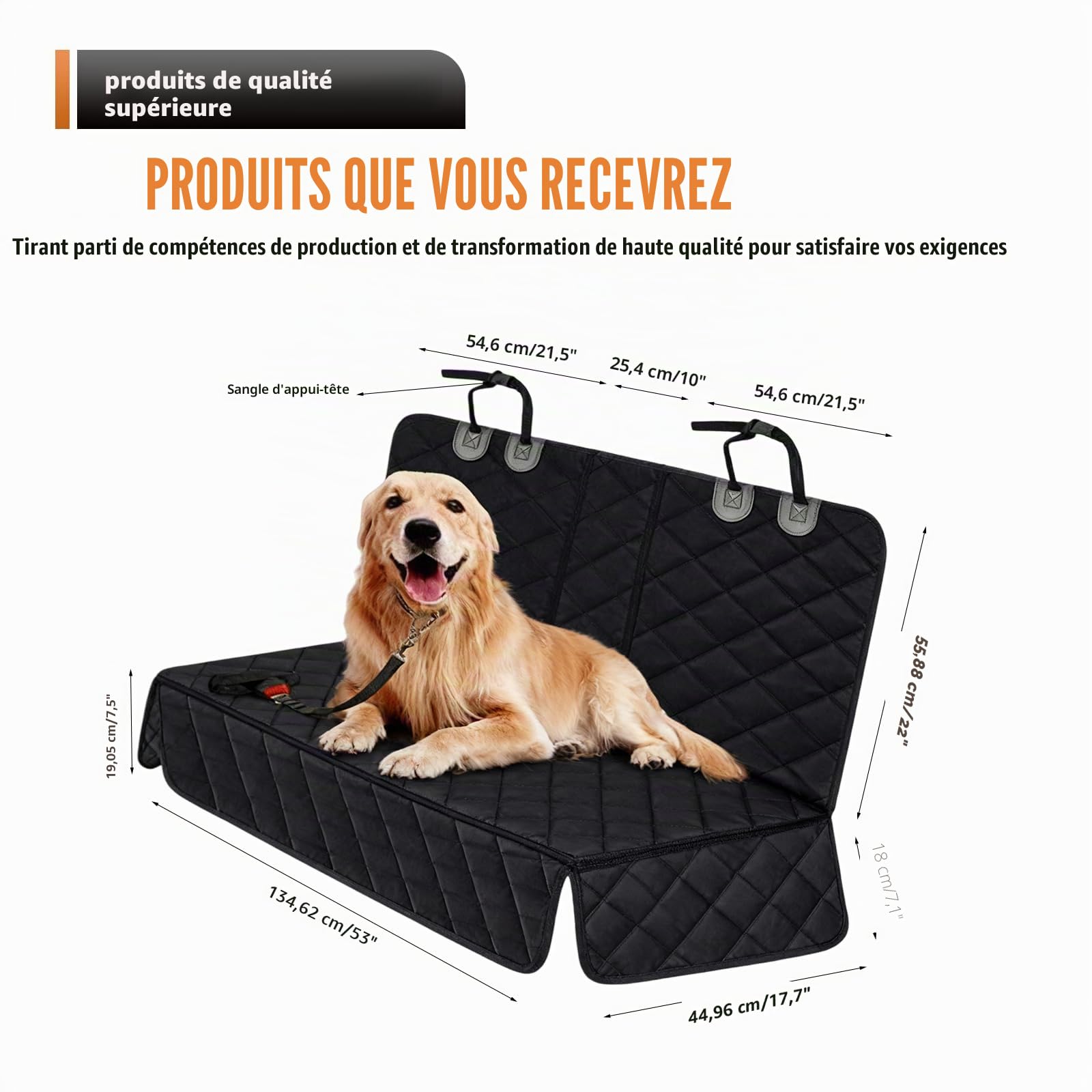 GOMETY Housse Voiture Chien 135x120cm, Protection Siège Arrière Imperméable Antidérapante, Couverture de Voiture pour Chien avec Ceinture de Sécurité, Convient à Toutes Les Voitures, SUV et Camions