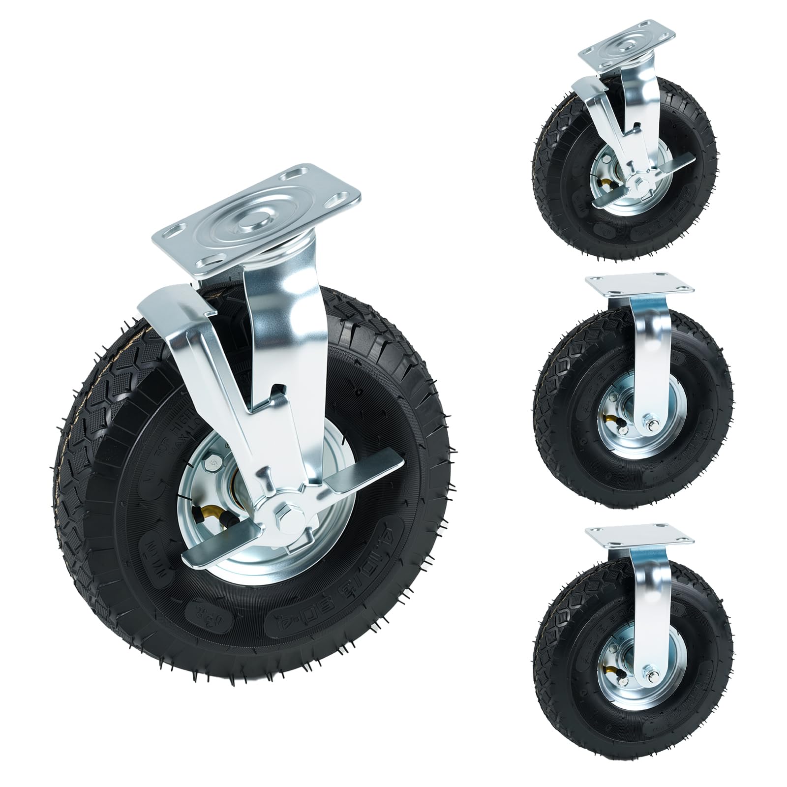 Nfbcxutkw 10 Inch Casters Wheels Set Of 4 Heavy Duty, 1300 Lbs Load Capacity Industrial Casters With 2 Brake, Locking Swivel Plate Caster For Workbench, Cart, Trolley, Wagon, Shelves