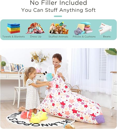 Miniatura 7 de Aubliss - Sillón puf para almacenamiento de animales de peluche, adecuado para niños, niñas y adultos, sólo incluye la funda de puf, con cremallera