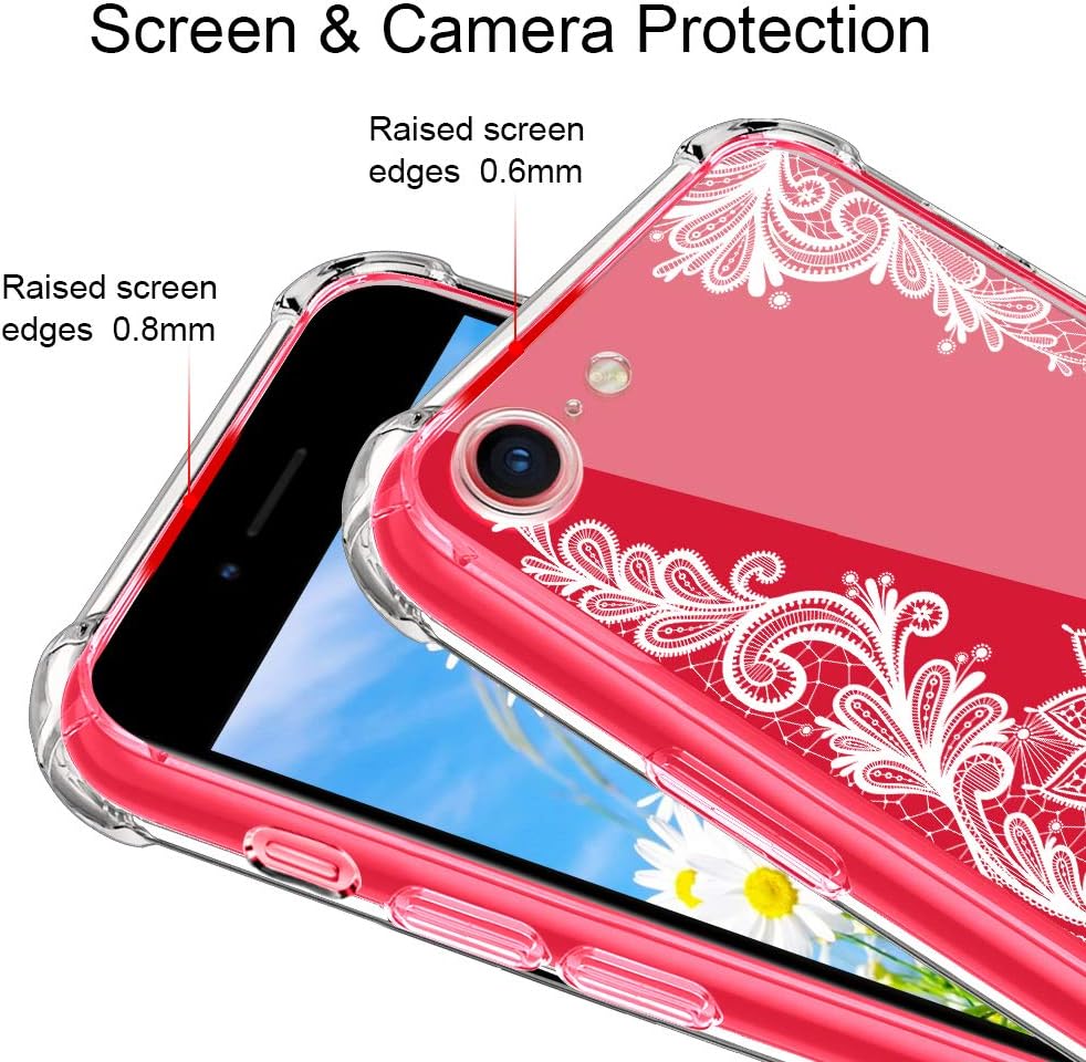 HBorna Clear Case for iPhone Se 2020 with Lace Pattern, Shockproof Protective Cover for iPhone SE 2nd Generation, iPhone 8, iPhone 7