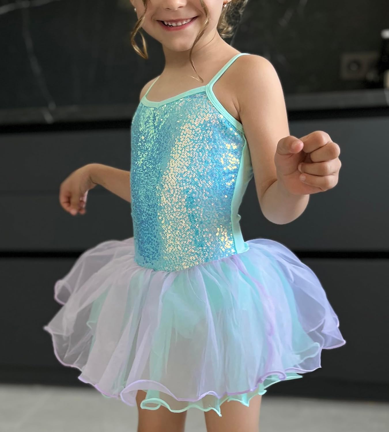 Zaclotre Little Girls Sequin Leotard Sparkly Strap Ballet Leotards Tutu Dress Ballerina Outfit Dance Costume for Kids - Image 8