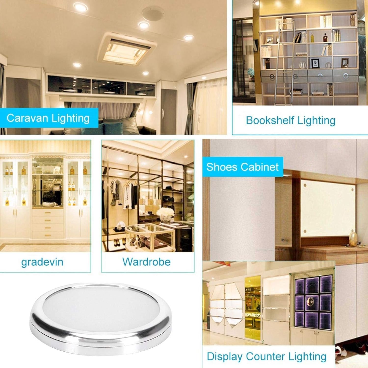 Ymiko LED Under Cabinet Lights, 12V Ultra Slim Puck Lights Counter Showcase Kitchen Lighting Fixtures for Home Hotel (Warm White)