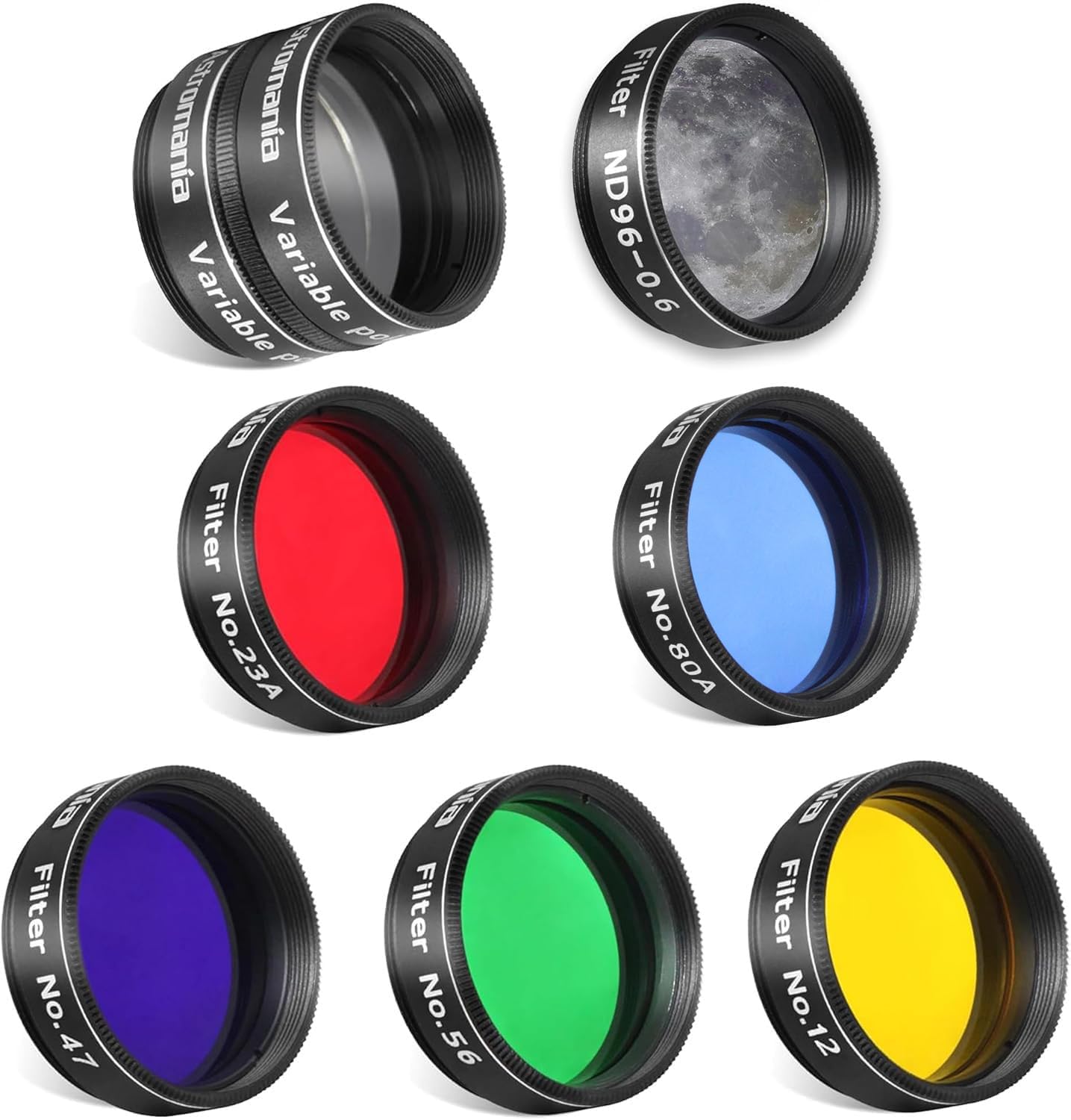 Astromania 1.25" Moon Telescope Eyepiece Color Filter ND96-0.6 - Bundle with - 1.25" Telescope Eyepiece Filter Set(6 Pieces)