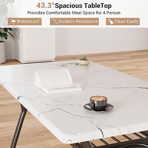 Miniatura 4 de Juego de mesa de comedor de 5 piezas GarveeHome para 4, mesa de cocina moderna con 4 sillas de bouclé, mesa de comedor rectangular con estante de