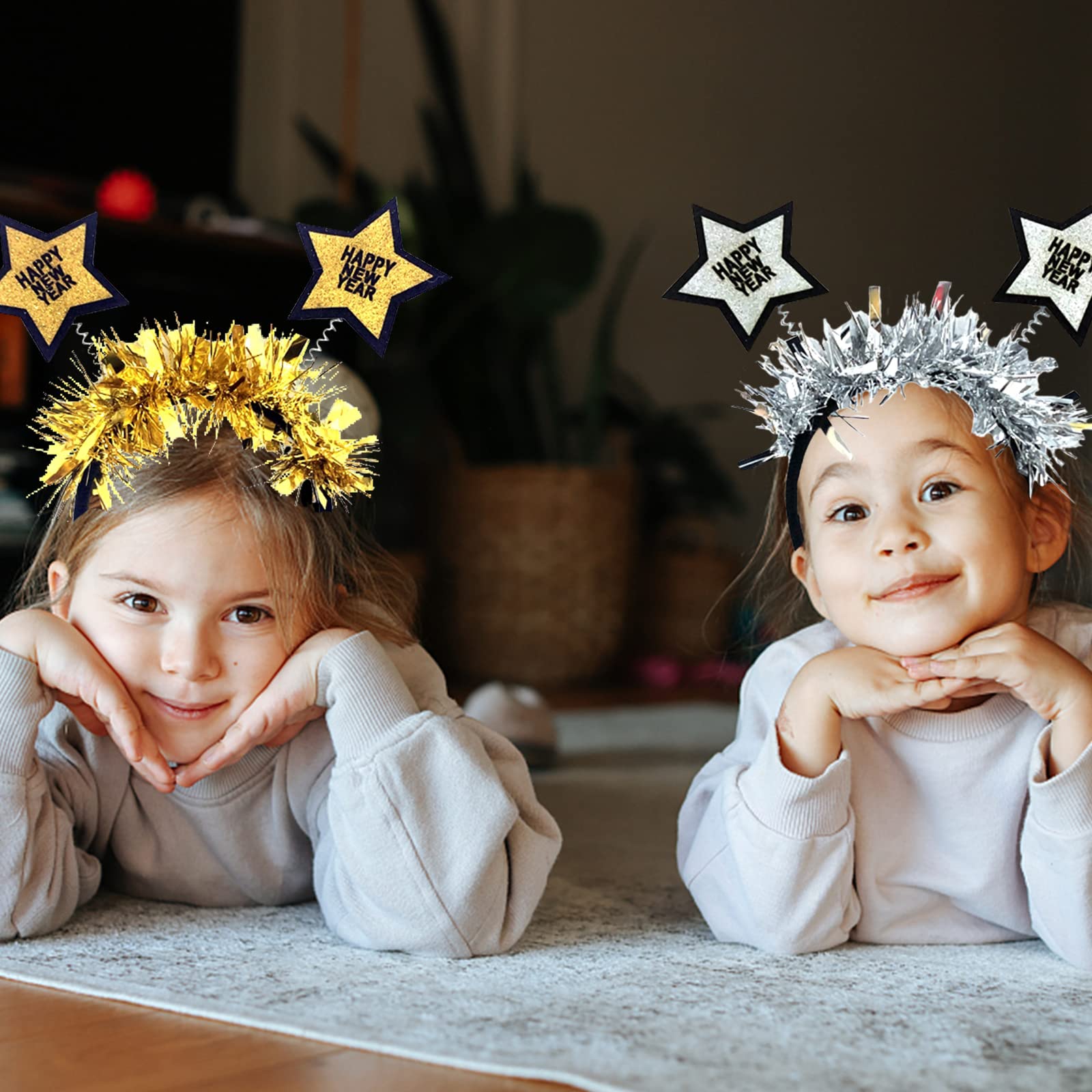 2 sztuki opasek do włosów Happy New Year, na imprezę sylwestrową, tiara, opaska do włosów, Happy New Year, ozdoba głowy ze srebrnym złotem, błyszcząca ozdoba na imprezę sylwestrową, akcesoria do włosów