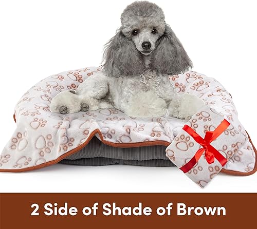 Miniatura 6 de Stuffed Manta suave de alta calidad para perros, manta para gatos, productos esenciales para cachorros, con franela marrón lindo estampado de patas,