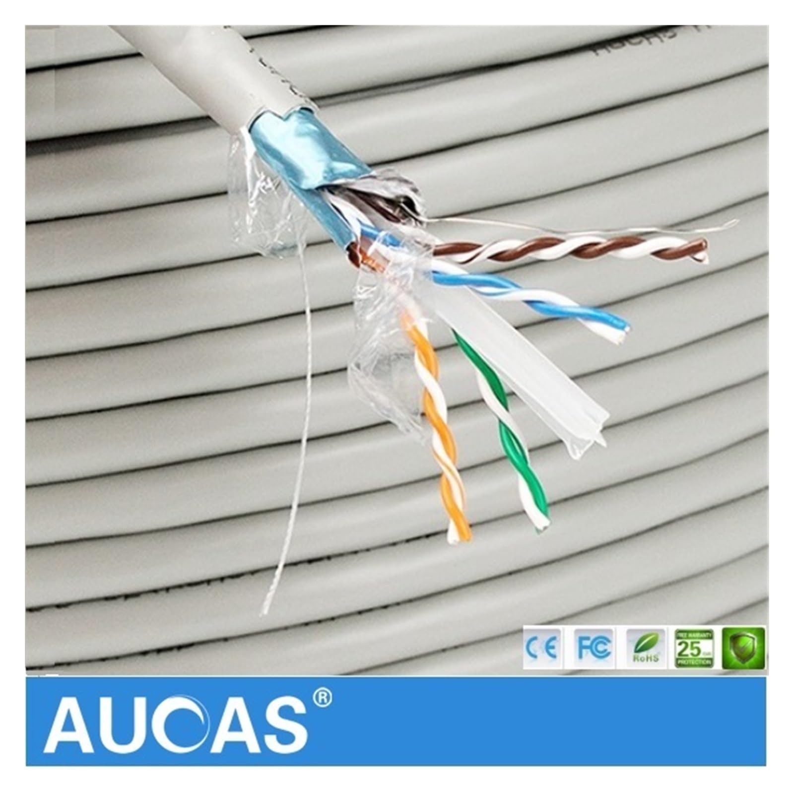 Câble LAN CAT6 haute vitesse 50M 100M 305M Câble blindé de réseau Ethernet FTP en cuivre pur adapté aux câbles d'installation dans les maisons, le câblage informatique, les usines et autres emplacemen