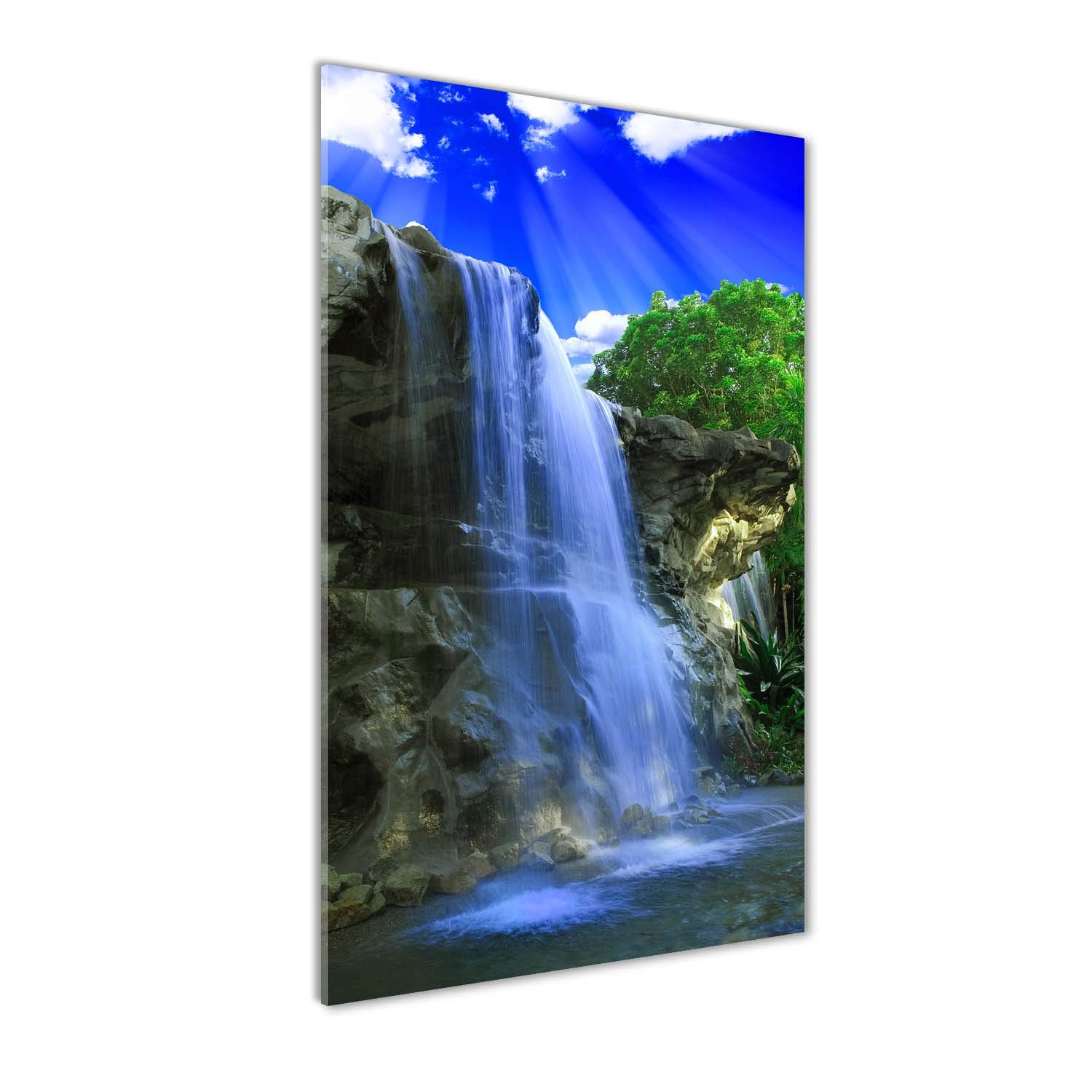 Tableaux pour la mur en verre acrylique 50x100 : la brillance d'un paysage de cascade moderne