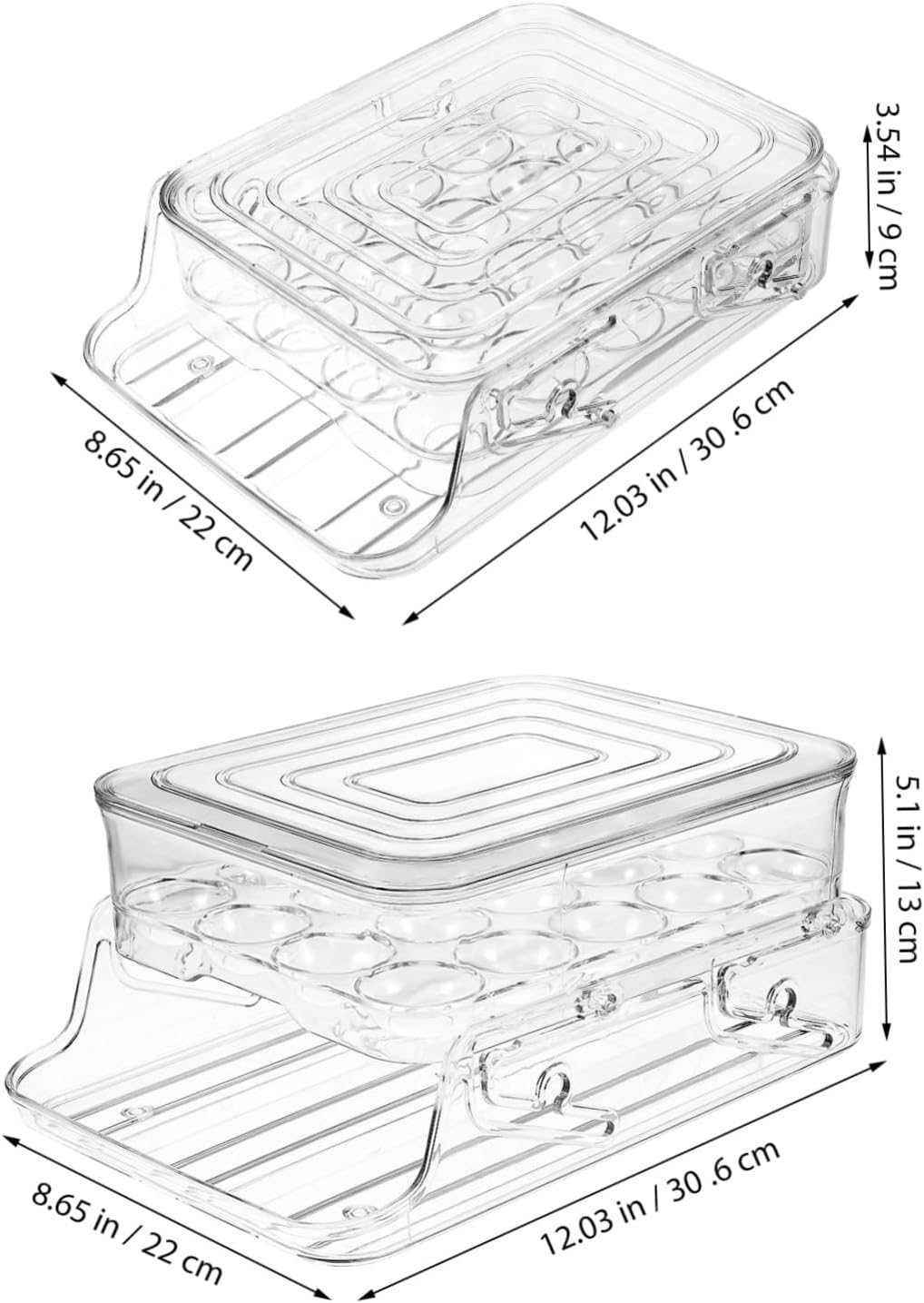 PRETYZOOM 2-Layer PET Egg Box with Lid Automatic Rolling Egg Dispenser for Refrigerator Stackable Holder Organizer for Kitchen Storage
