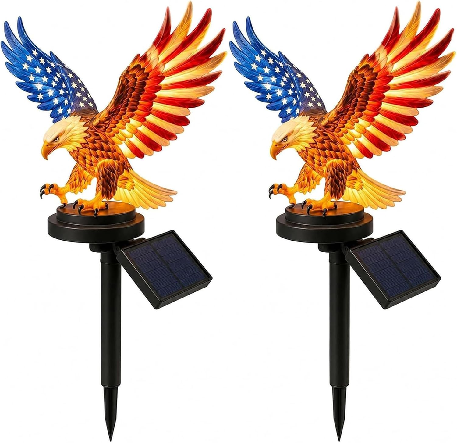 Patriotic Solar Eagle Garden Light Stake LED for 250th Anniversary Yard Patio Decor 2 Pack