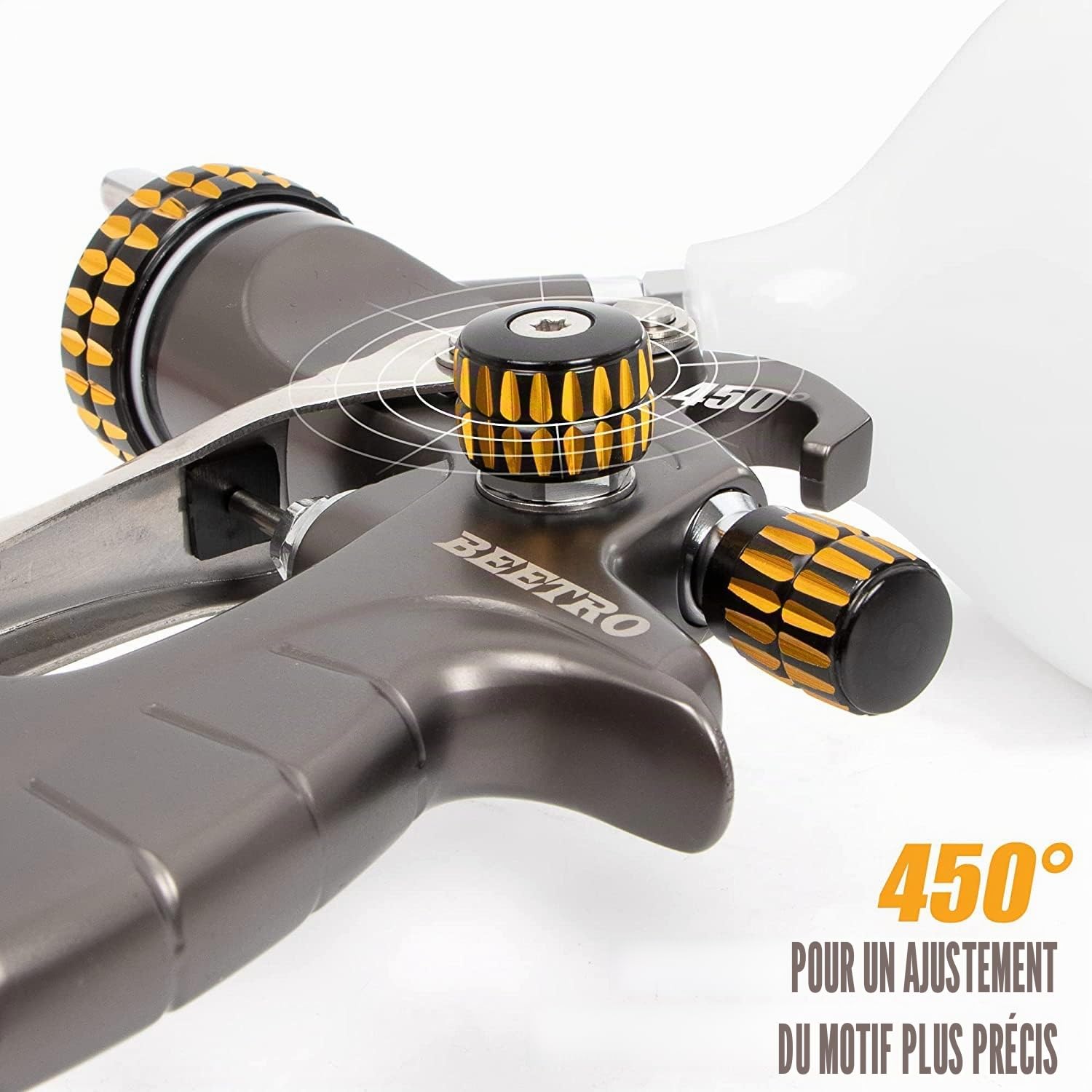 BEETRO Pistolet à air HVLP, 600ml Capacité 14.5CFM 30-43psi Buses 1.4mm/1.8mm avec Adaptateur Type 2 Valve de Contrôle d'Air et Filtre Pulvérisateur Professionnel à Alimentation par Gravité Automobile