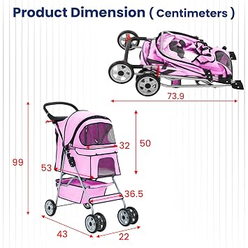 BestPet 4 Wheels Pet Stroller Cat Dog Cage Stroller Travel Folding Carrier 04T