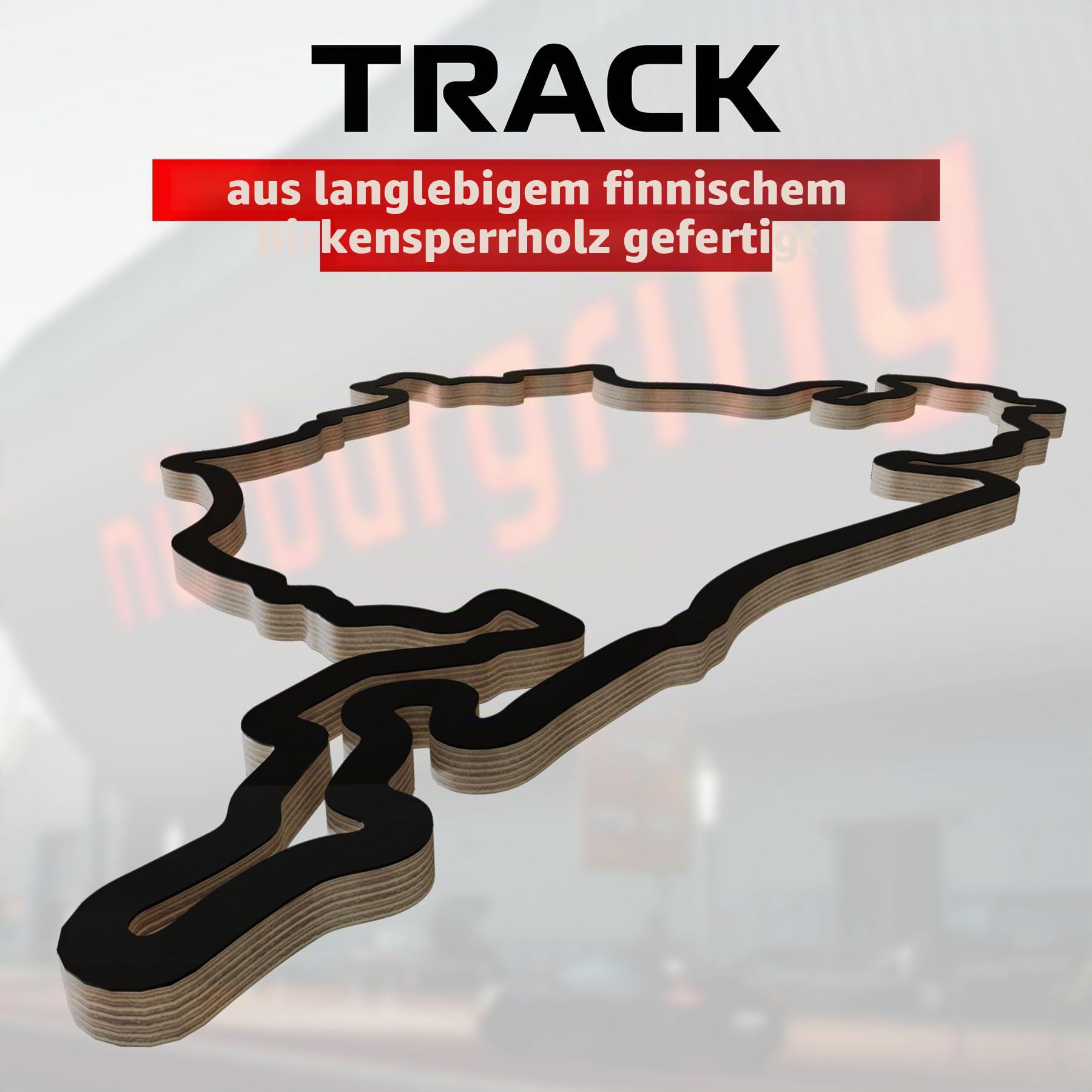 Nürburgring Holzskulptur Wanddeko – Komplette Rennstrecke aus einem Stück Holz | 92 cm | Handgefertigte Wanddekoration in Schwarz | Geschenk für Motorsport-Fans, Männerhöhle, Büro & Wohnzimmer
