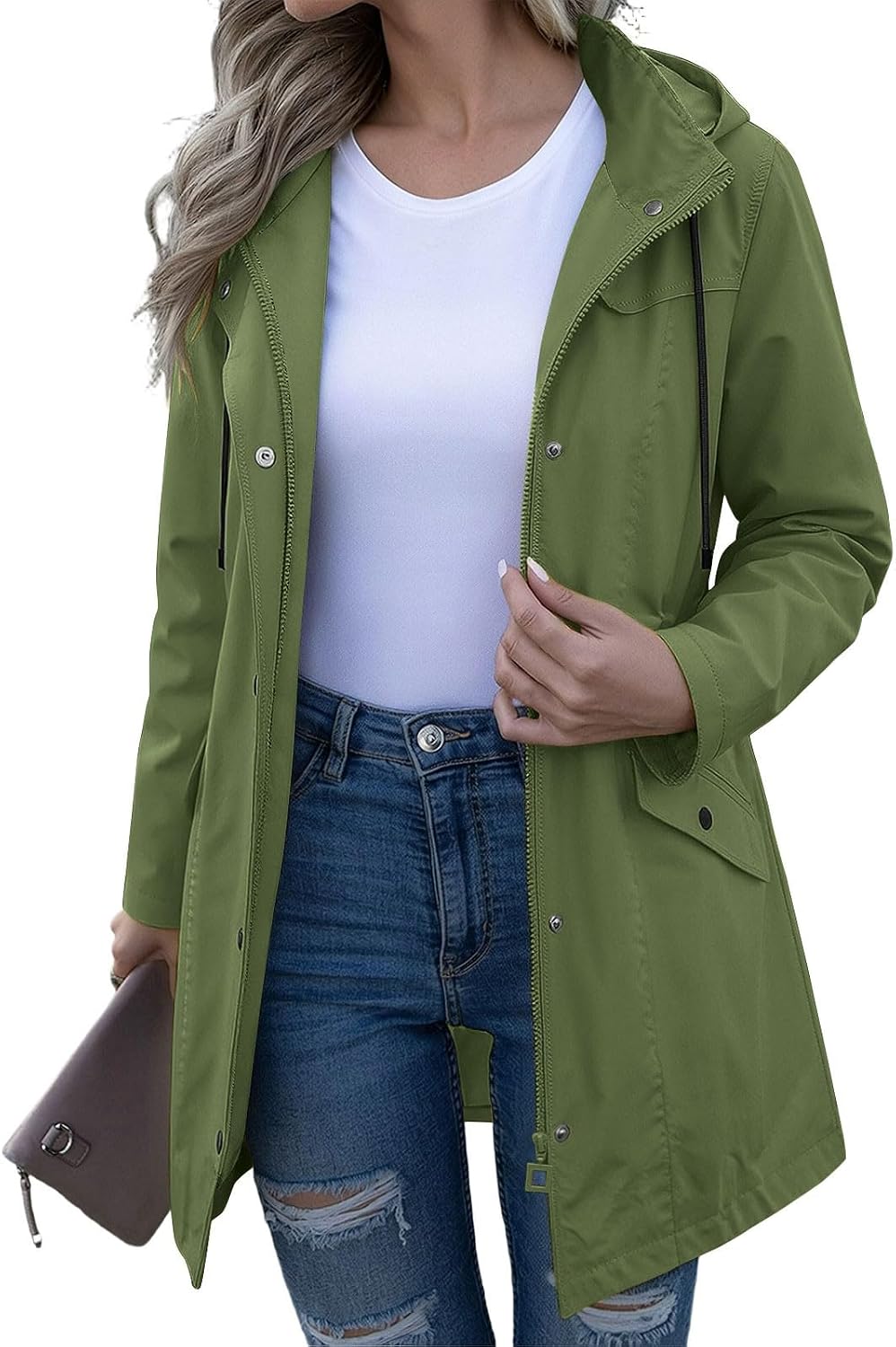 Women's Long Zip Button Raincoat Waterproof Lightweight Quick Dry Jacket | Zipper Hoodies for Women Windbreaker Jackets Lightweight Jacket Womens Raincoat Golf Rain Gear Waterproof with Hood Fall