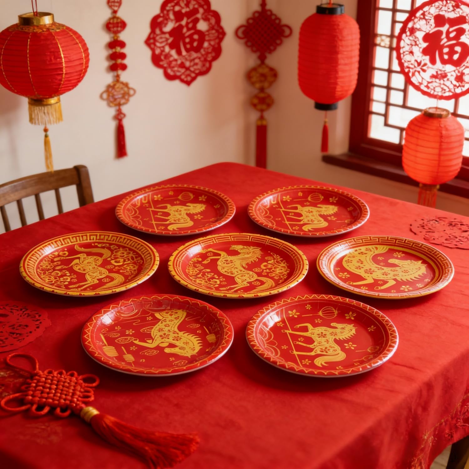 KYMY Vietnamese and Chinese New Year Paper Plates, 60pcs 9 Inch Disposable Tết Nguyên Đán Dinner Plates, Asian Vietnam Lunar New Year Party Tableware for Spring Festival Decorations image 4