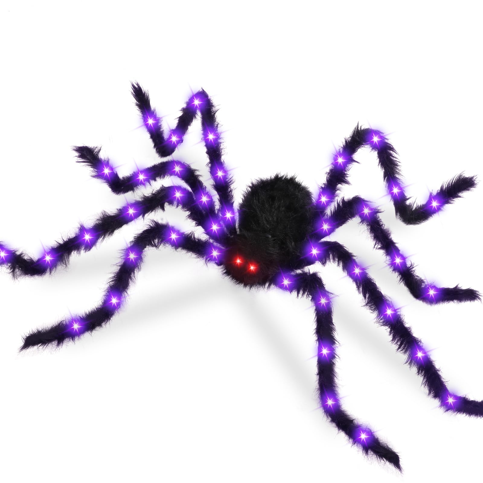 Brightown 4.9Ft Giant Halloween Spider Decoration 38LED Light up Black Hairy Spider with Red Lighted Eyes Battery Operated Realistic Scary Fake Spider for Yard Party Haunted House Decor Outdoor Indoor