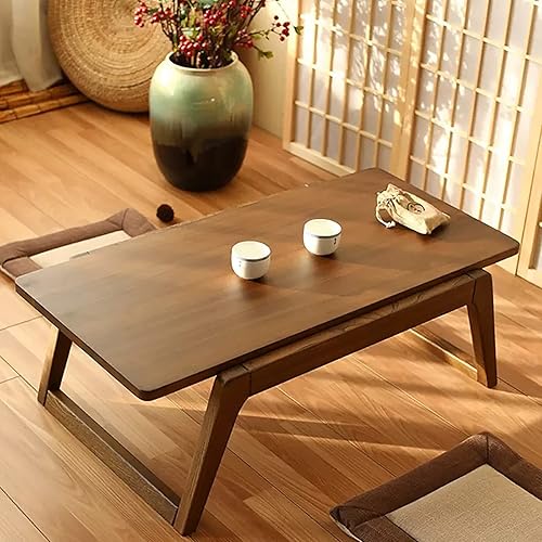 Miniatura 3 de QQXX Mesa auxiliar de madera natural, mesa de meditación rectangular, mesa de té japonesa, mesa baja rústica Chabudai para sentarse en el suelo,
