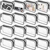 YedsIntu 16 Pack TSA Approved Clear Makeup Bags - Waterproof PVC Toiletry Pouches for Travel, Carry-On Cosmetic Bags (Black)