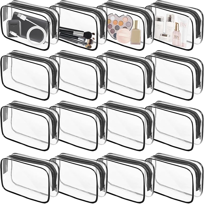 YedsIntu Kit com 16 Necessaires Transparentes de PVC com Zíper, Pretas
