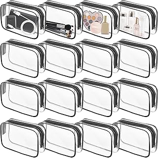 16 Pieces Clear Makeup Bags Bulk, TSA Approved Toiletry Bag for Travel, PVC Waterproof Travel Small Pouches Clear Pouch with Zipper for Men and Women Carry-on Travel Essentials Cosmetic Bags (Black)