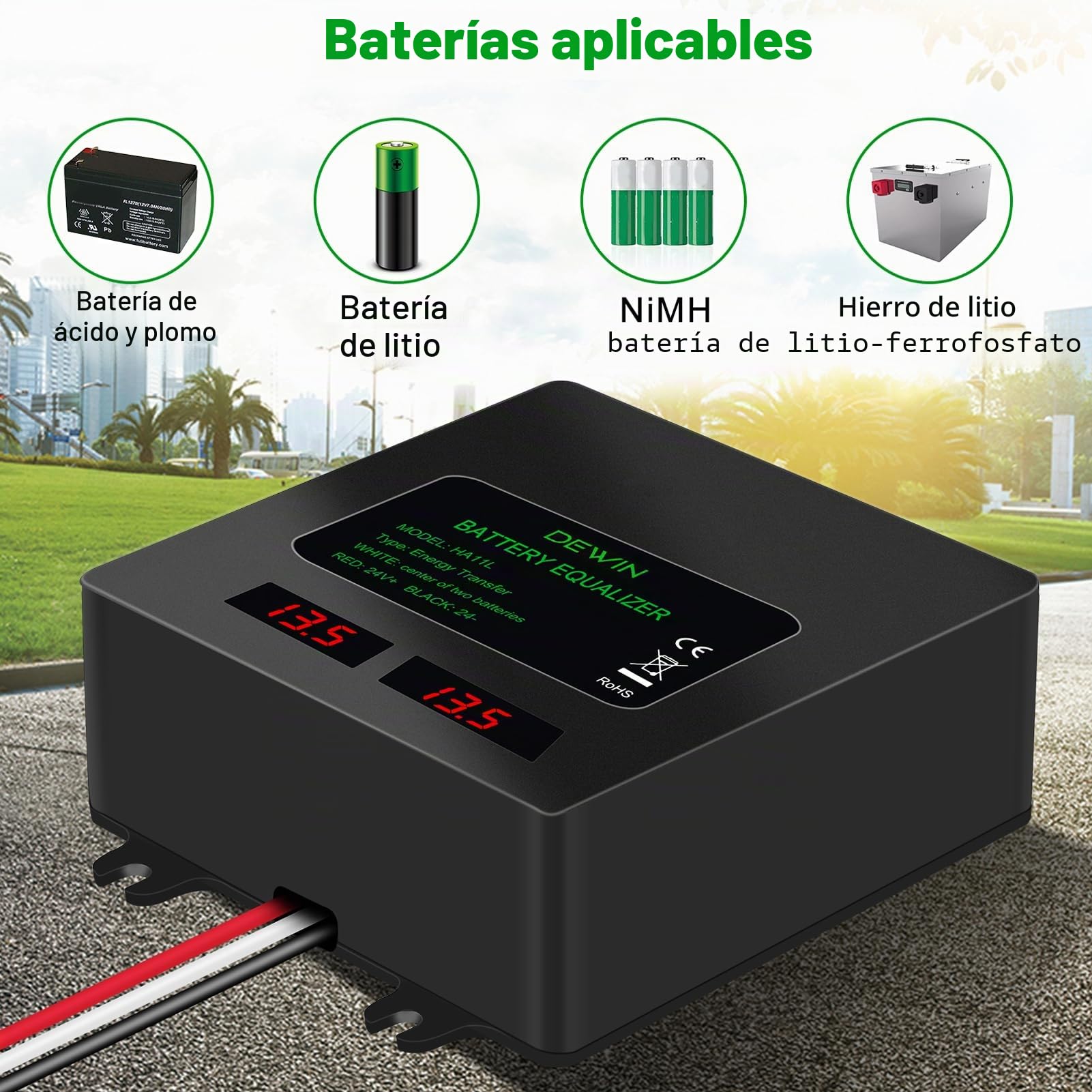 Ecualizador de Batería de 24V Balanceador de Batería de 2x12V, IP67 Ecualizador de Batería para Baterías de plomo-ácido/litio/níquel-hidruro metálico/fosfato de hierro y litio