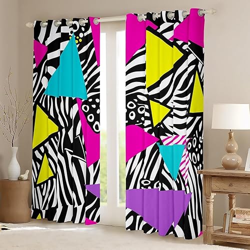 Miniatura 2 de Cortinas de estilo moderno de los años 80 y 90 de 76 x 45 pulgadas, patrón retro de estilo Memphis con formas geométricas, cortinas opacas para