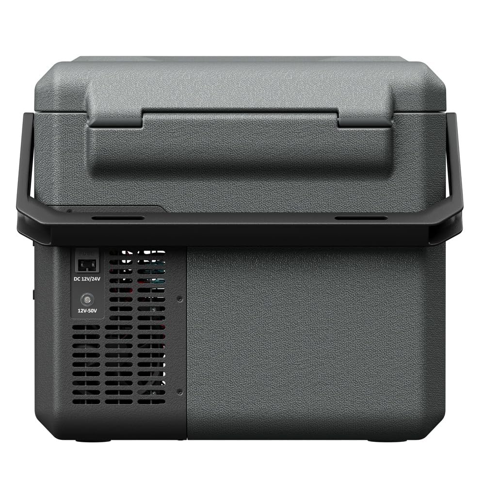 Yolco ET18 Carbon kompresorowa lodówka turystyczna 18 l z akumulatorem SC4B – przenośna lodówka i zamrażarka do -20°C, 12/24 V DC i 230 V, USB, do samochodu, ciężarówki, łodzi, na kemping, szara