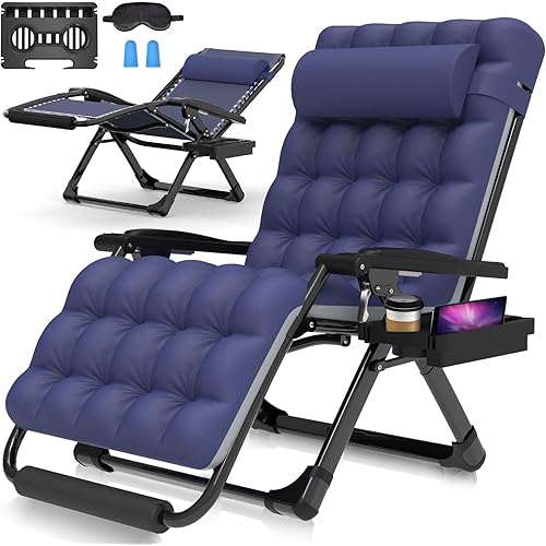 Suteck Oversized Zero Gravity Chair,33In XXL Lounge Chair w/Removable Cushion&Headrest, Reclining Camping Chair w/Upgraded Lock and Footrest, Reclining Patio Chairs Recliner for Indoor Outdoor,500LB
