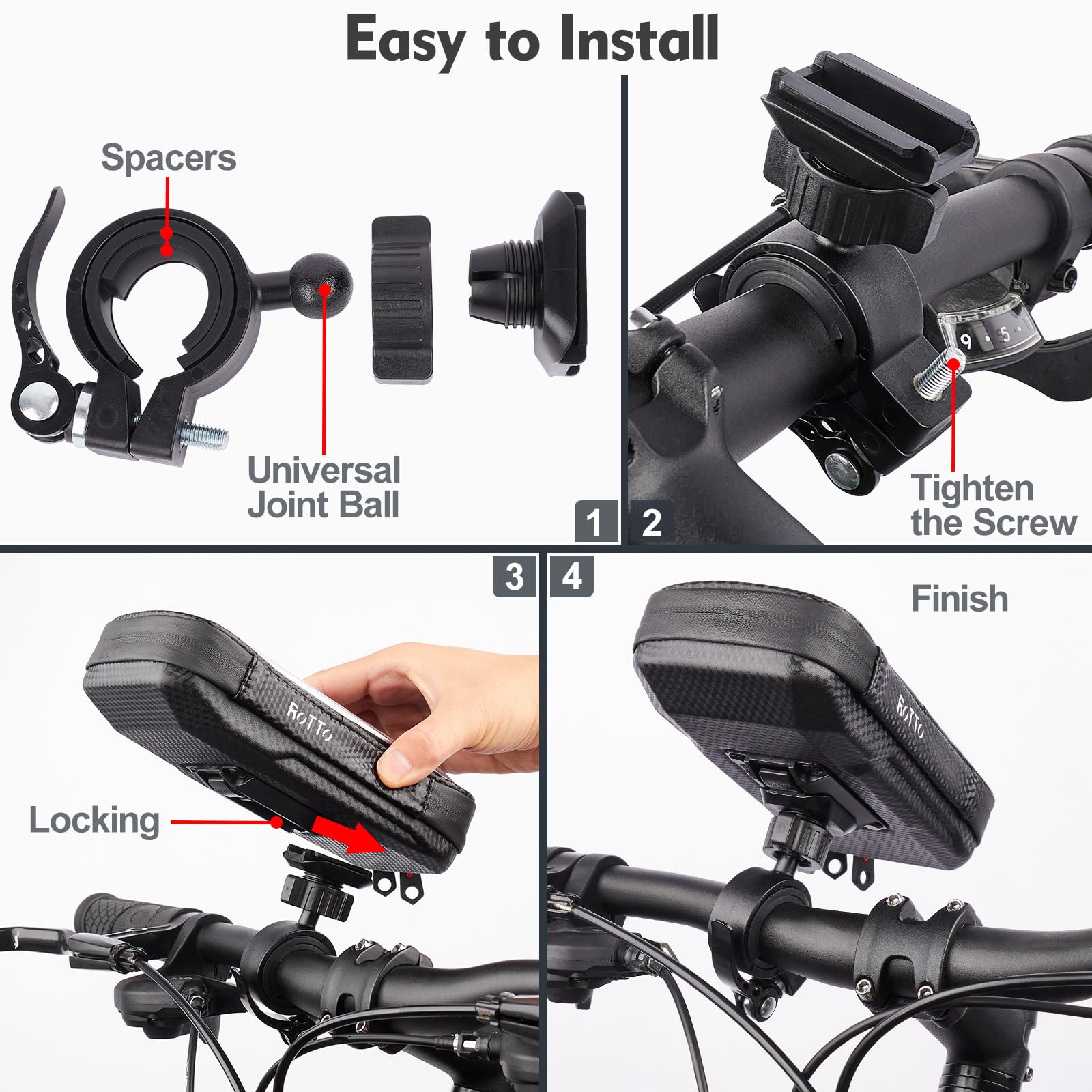 ROTTO Porta Cellulare Bici Borsa Impermeabile Borsa Manubrio Bicicletta e Moto con Supporto Rotazione a 360°per Telefoni Fino a 7 Pollici
