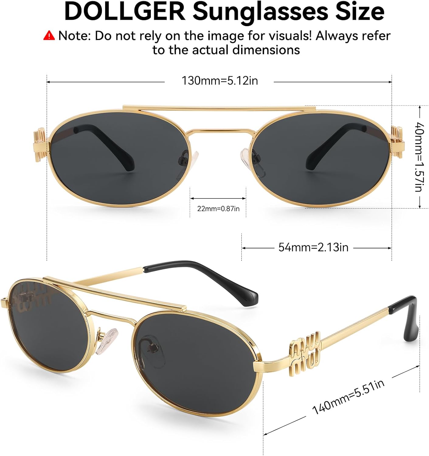 Dollger Retro Oval Sunglasses for Women Double Bridge Trendy Gold Frame Small 90s Designer Shades Sunglasses - Image 4