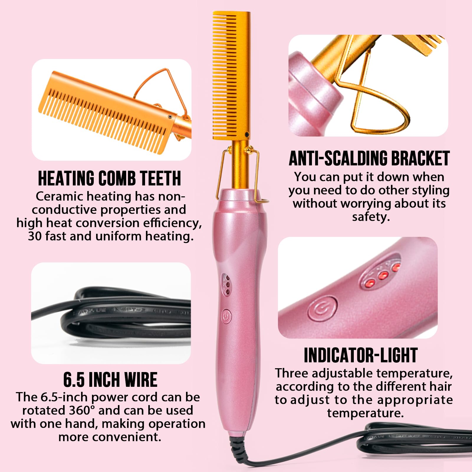 Electric Hot Comb Hair Straightener Set for Wigs and Natural Hair