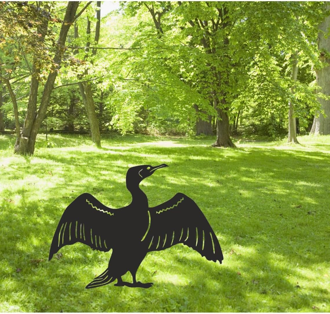 Personalized Cormorant Garden Art with Stakes Sign,Gardener Name Signs,Outdoor Garden Lawn Décor,Beach House Welcome Décor,Crested Cormorant Metal Wall Art,Crested Cormorant Bird Lover.