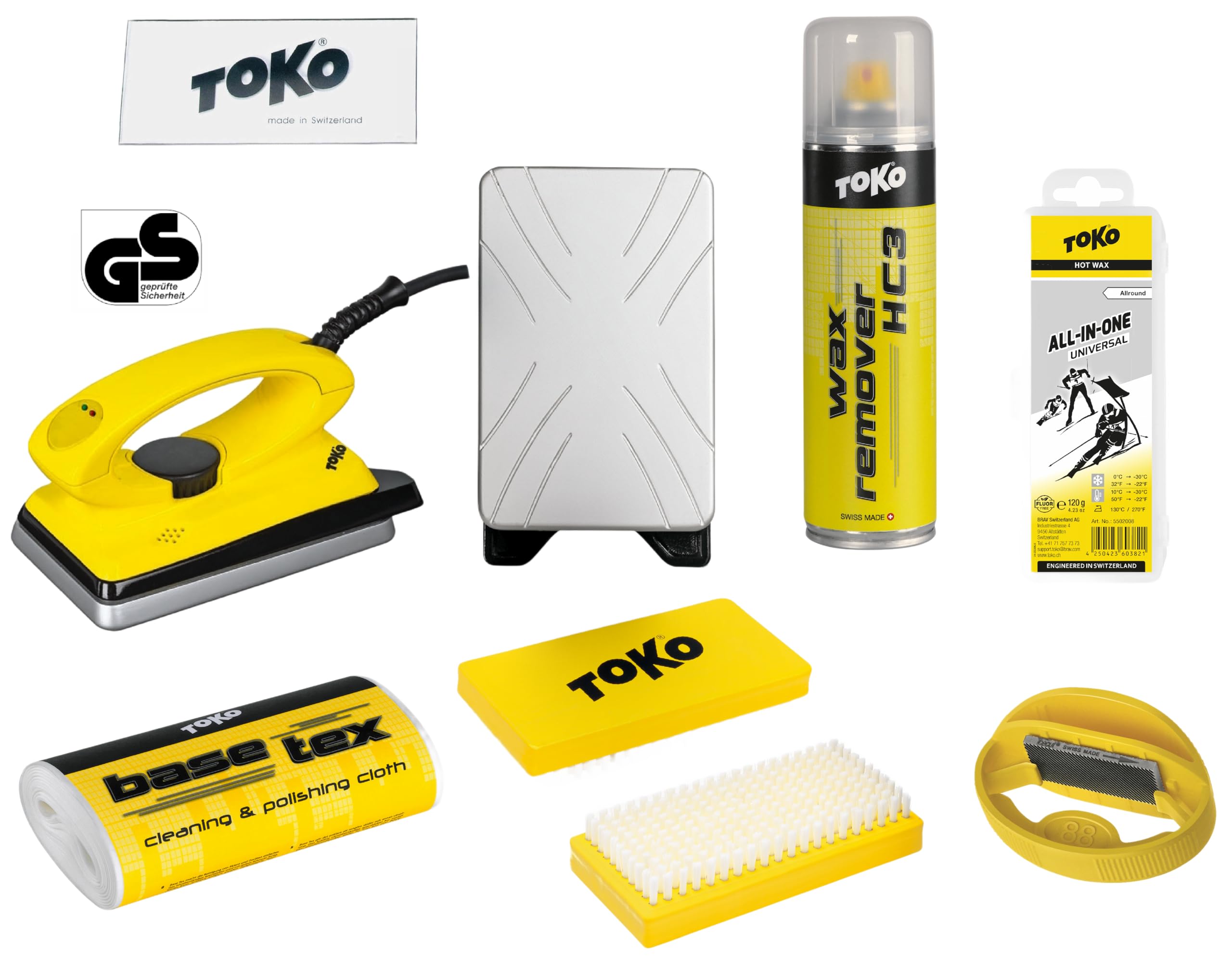 Generisch Toko Skiwachset – Komplettset für Alpine Ski & Snowboard mit Bügeleisen, Wachsremover, Bürsten, Kantenschleifer & All-in-One Wachs - 7 teilig