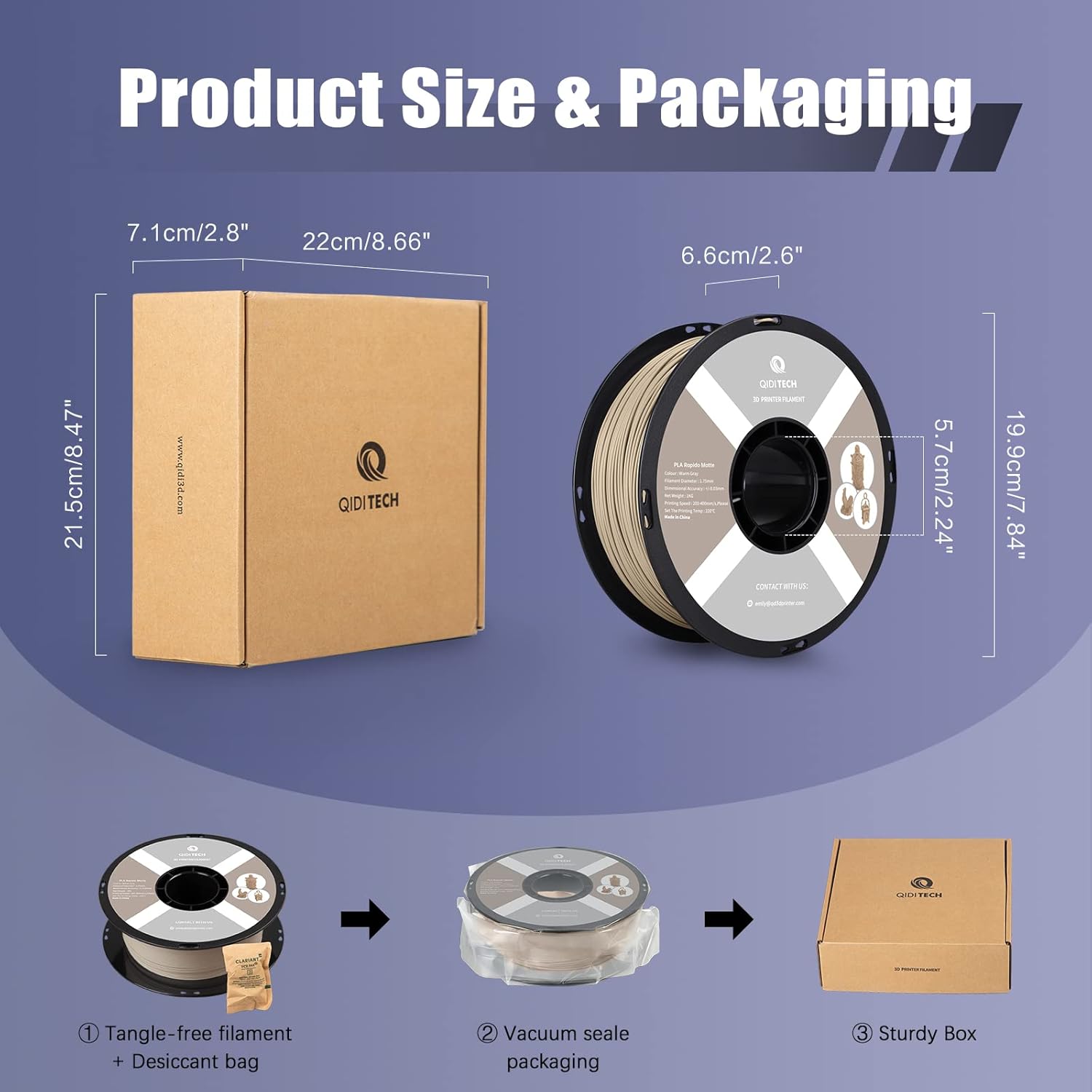 R QIDI TECHNOLOGY Matte PLA Filament 1.75mm, 3D Printer Filament Rapido 1kg Spool (2.2lbs), Suitable for Hyper Speed Printing, Fit Most FDM 3D Printers, Warm Grey