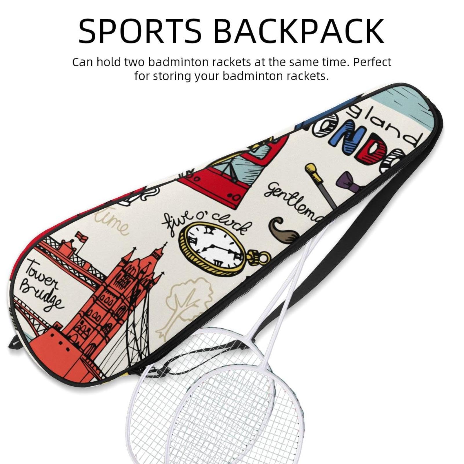 Bolsa para raqueta de bádminton, bolsa de raqueta de bádminton, bolsa de raqueta de tenis, bolsa de remo para 2 raquetas, símbolo de signo de referencia de viaje de Inglaterra