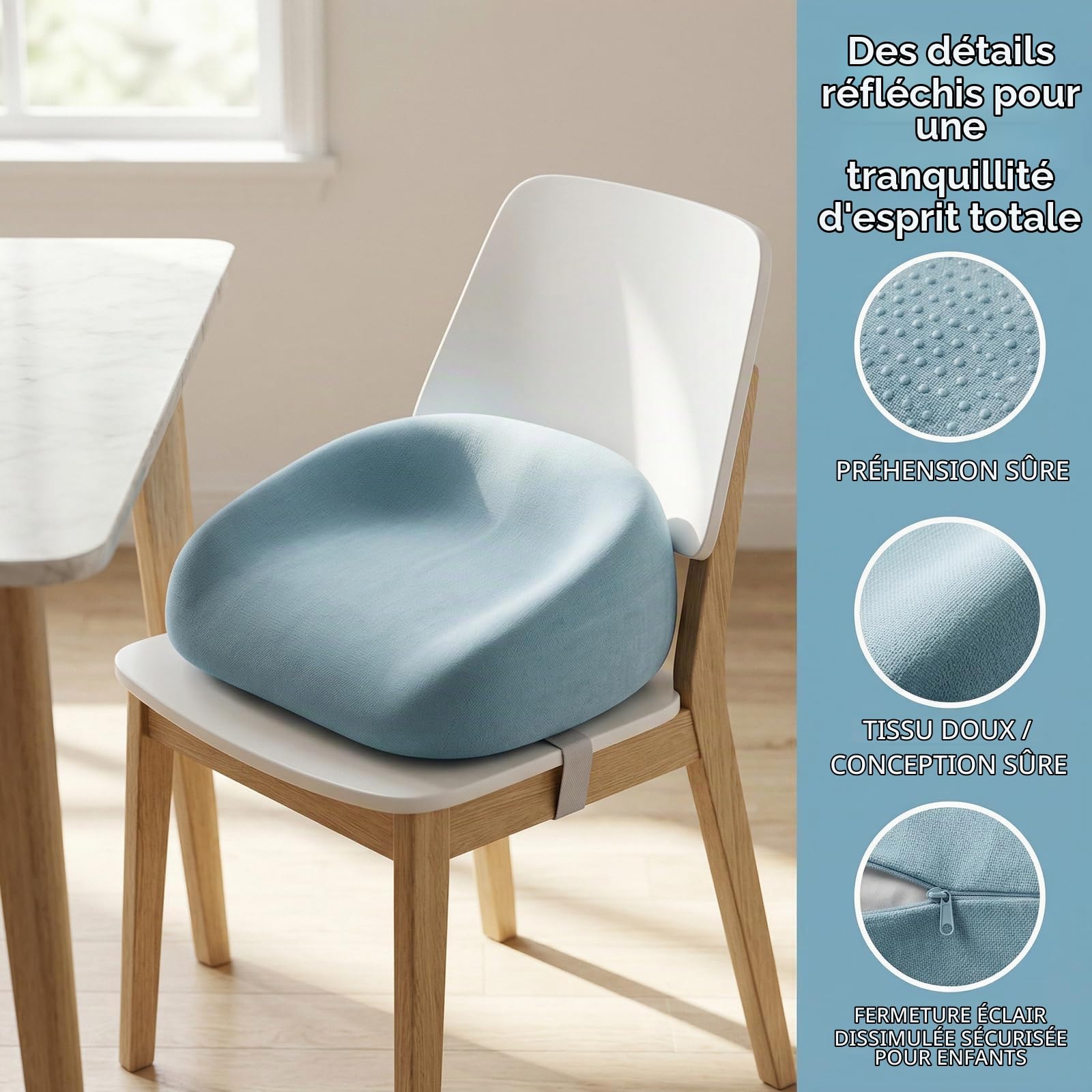 Coussin Rehausseur Chaise Enfant, Enfant Réhausseur Enfants Chaise, Rehausseur De Siège, Lavable, Démontable, Hauteur 6 À 8 Cm Pour Les Repas Des Jeunes Enfants, Bleu