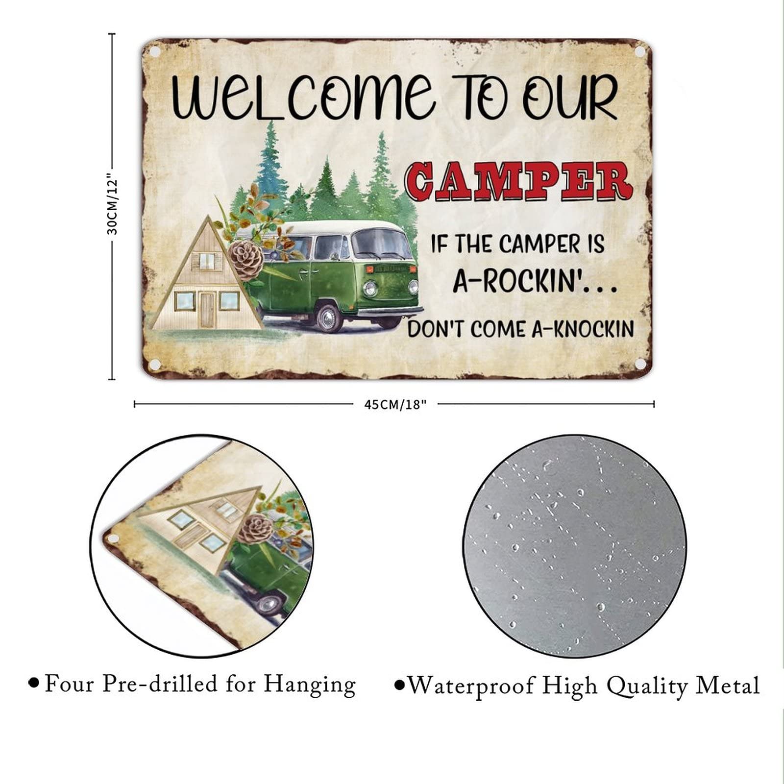 Targa In Metallo Divertente Con Scritta 'If The Camper Is Rocking' - Decorazione Retrò Per Parete, Giardino, Garage, Bar E Ristoranti - 20x30 Cm