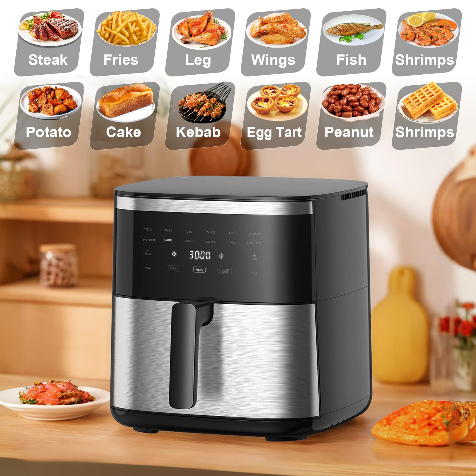 Friggitrice ad Aria 7 Litri, Airfryer Senza Olio con Touch Screen, Friggitrice XXL 1800W, Modalità Shake, One-Touch Display, Tempo e Temperatura Regolabili 80-200℃