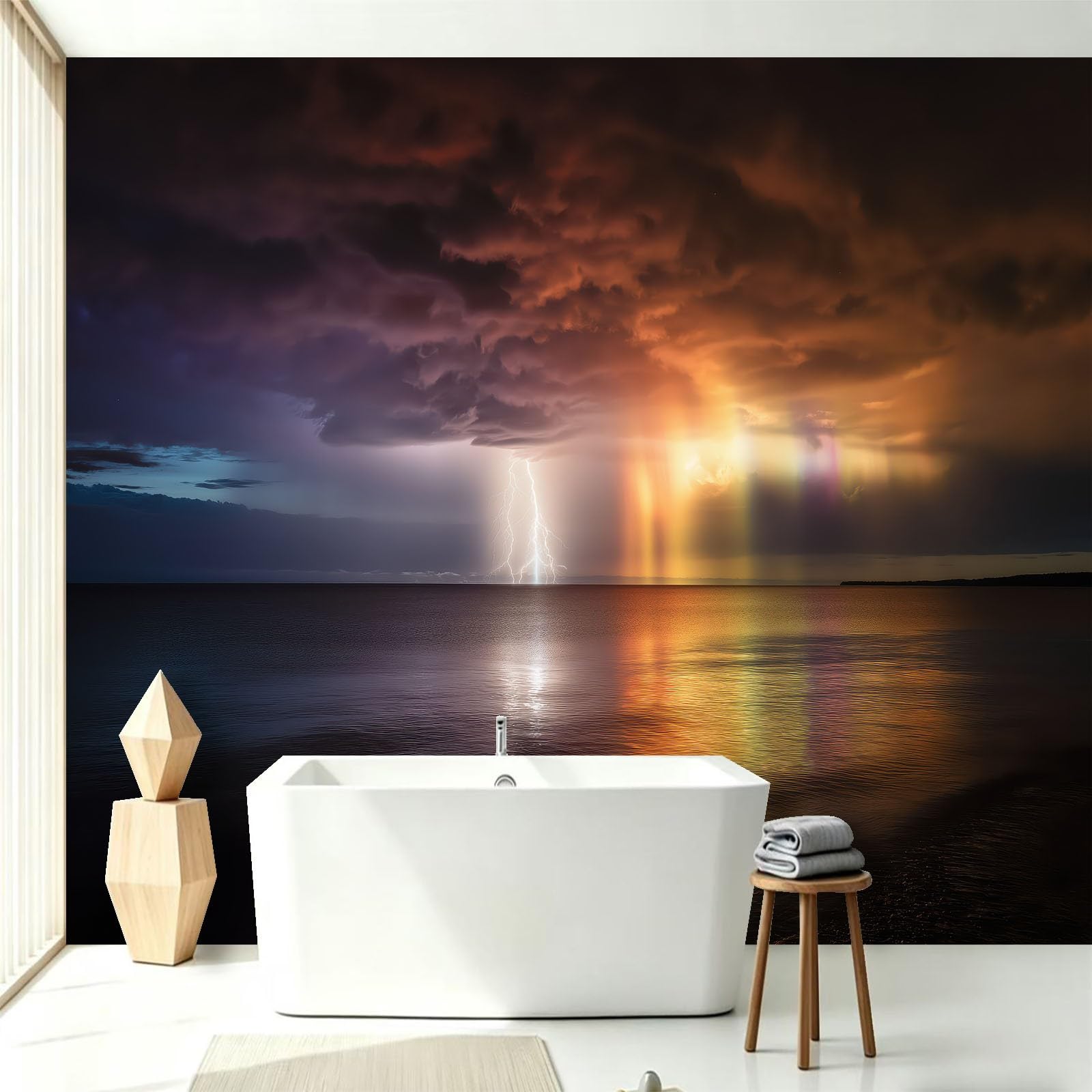 Genérico - Papel pintado panorámico de fantasía Aurora con luz de pared (400 x 280 cm), color negro