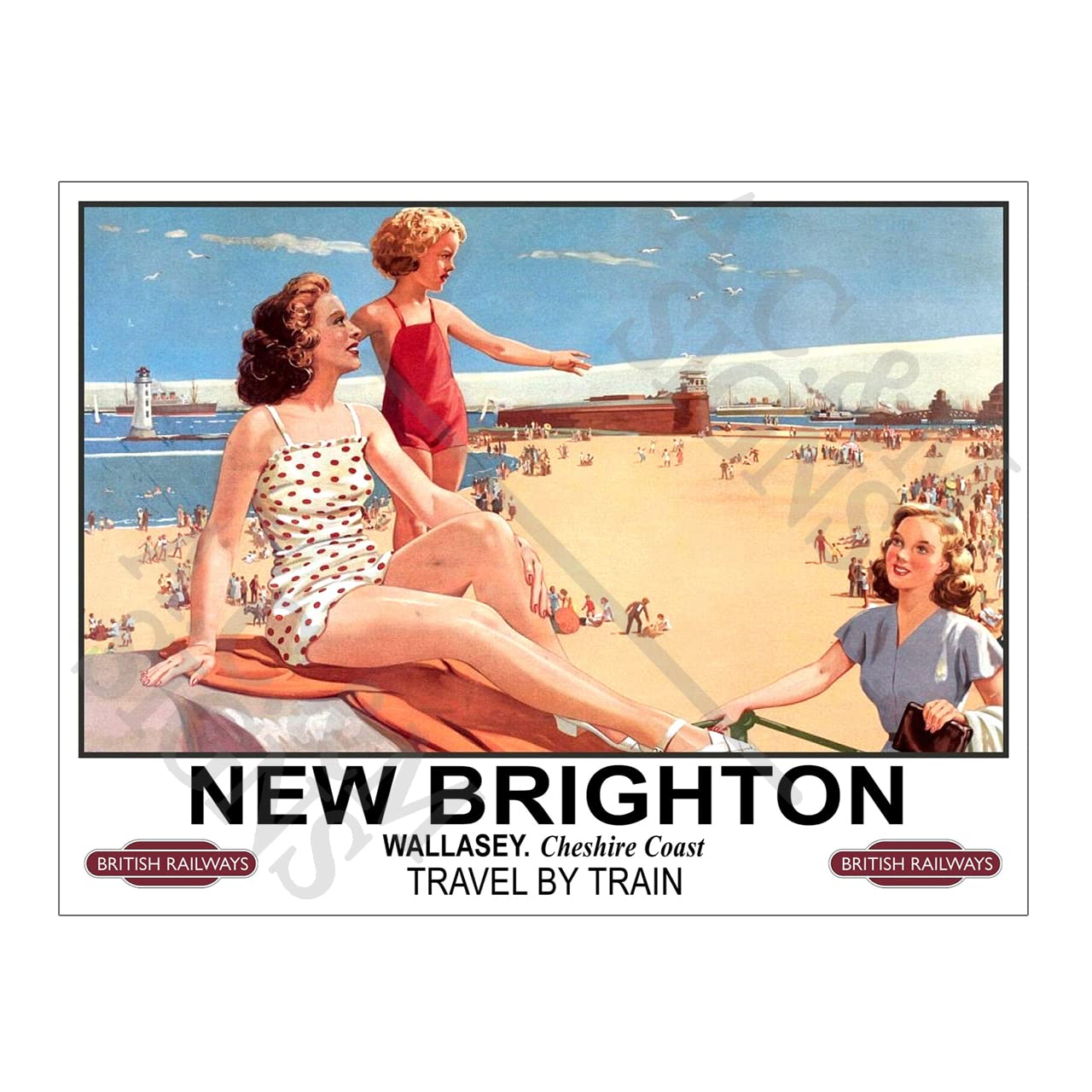 Metal Sign Plaque British Railways New Brighton Travel Train 10x8in 12426