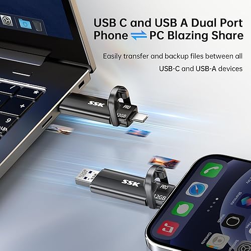 Miniatura 3 de SSK Unidad flash USB de 512 GB SSD externa, TLC NAND unidad de estado sólido dual USBC y puertos USBA, hasta 1000MBs de alta velocidad portátil de 1