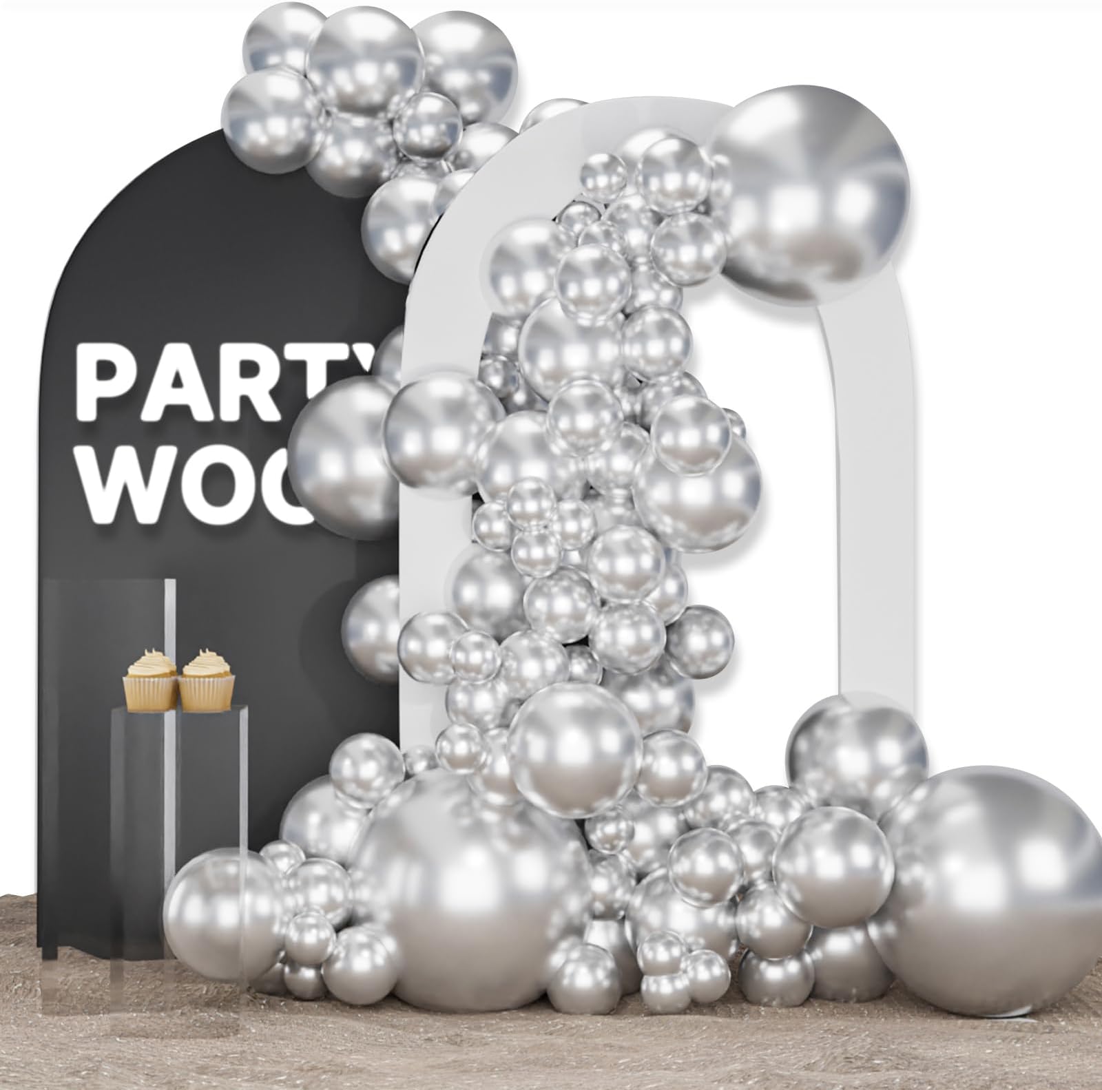 PartyWoo Silver Balloons 123 pcs Different Sizes of 18 12 10 5 Inch Silver Balloon Arch Kit Garland for Birthday Graduation Bachelorette Engagement Bridal Shower Wedding Party Decorations Silver-G102